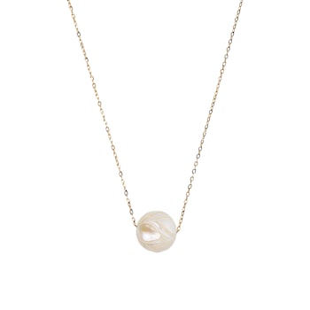 White Carved Freshwater Pearl Necklace In 14K Rose Gold
