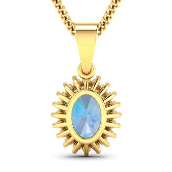 1.05ctw 14K Yellow Gold Oval Aquamarine and White Diamond Pendant with
18 inch Cable Chain