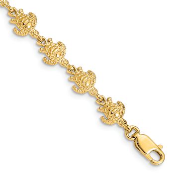 14k Yellow Gold Polished and Textured Turtle Link Bracelet