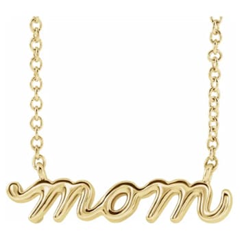 14K Yellow Gold Petite Lowercase Script mom Necklace, 18 Inches.