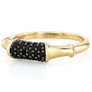 Black Spinel Bamboo Ring In 18K Gold Over Sterling Silver