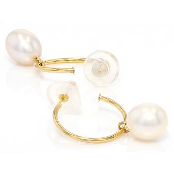 Freshwater Pearl Drop Earrings In Solid 14K Gold