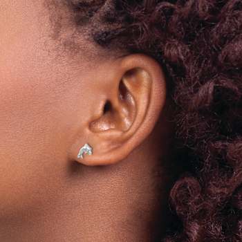 Rhodium Over 14k White Gold Children's Small Dolphin Stud Earrings