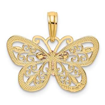 14k Tri-color Gold Diamond-Cut Butterfly Pendant