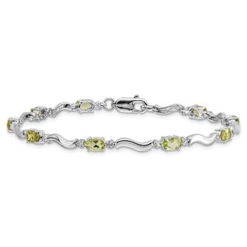 Rhodium Over 10k White Gold Fancy Diamond and Peridot Bracelet