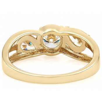 Diamond Simulant Round And Pear Three-Stone Ring In 18K Gold Over
Sterling Silver 2.24ctw
