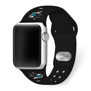 Gametime NHL San Jose Sharks Black Silicone Apple Watch Band (38/40mm
M/L). Watch not included.