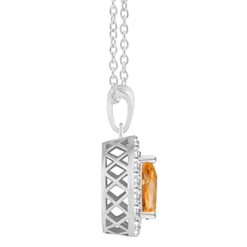 8x5mm Pear Shape Citrine and White Topaz Accent Rhodium Over Sterling
Silver Halo Pendant w/Chain