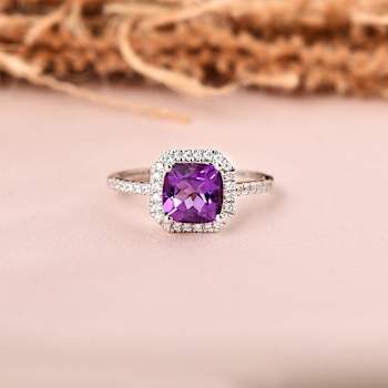 Purple Amethyst with Moissanite Accents Rhodium Over Sterling Silver
Asscher Cut Ring