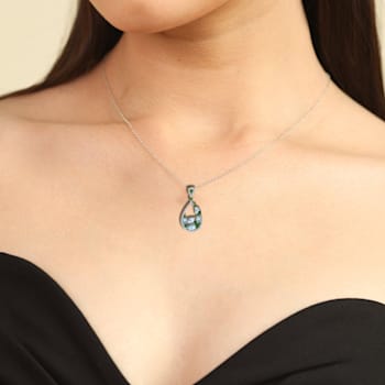 Teardrop Multi Color Gemstone Fashion Pendant Necklace,  Rhodium Over
Sterling Silver