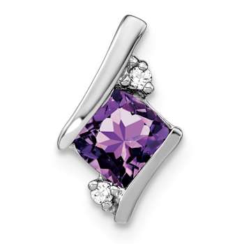 Rhodium Over 10k White Gold 0.4 ctw Cushion Amethyst and Diamond Chain
Slide Pendant
