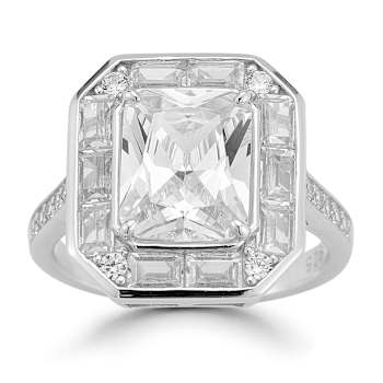 Rachel Zoe Radiant Cut CZ Cocktail Ring in Rhodium Over Sterling Silver