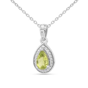 Pear Shape Peridot with Moissanite Accents Rhodium Over Sterling Silver
Pendant with Chain