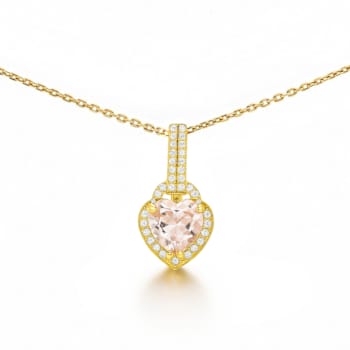 Natural Pink Rose Quartz 14K Yellow Gold Over Sterling Silver Heart
Shape Pendant with Chain