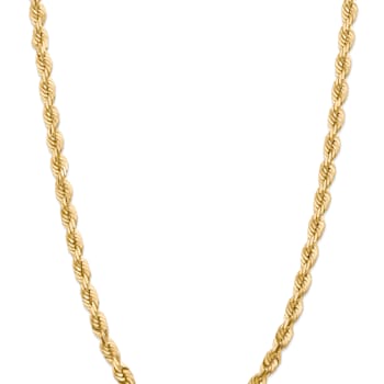 14k Yellow Gold 7mm Solid Diamond-Cut Rope 26 Inch Chain