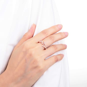 White Sapphire 14K Rose Gold Over Sterling Silver Dainty Leaf Design
Ring, 0.45ctw