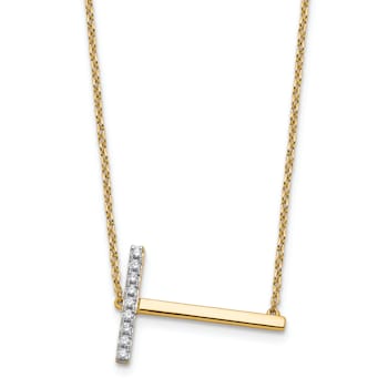 14k Yellow Gold and Rhodium Over 14k Yellow Gold Sideways Diamond
Initial T Pendant 18 Inch Necklace