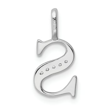 14K White Gold Diamond Letter S Initial Pendant