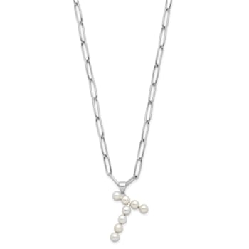 Rhodium Over Sterling Silver 3-5.5mm Freshwater Cultured Pearl LETTER T
18-inch Necklace