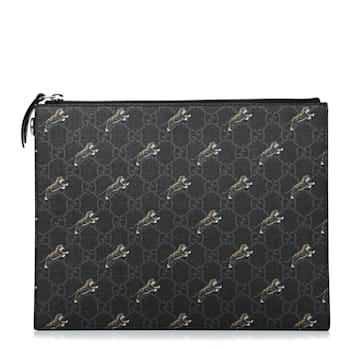 Gucci Black GG Supreme Monogram Tiger Print Clutch Bag