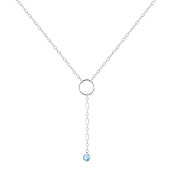 Round Blue Topaz Rhodium Over Sterling Silver Dainty Necklace