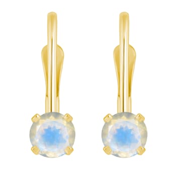 4mm Round Moonstone 14k Yellow Gold Drop Earrings
