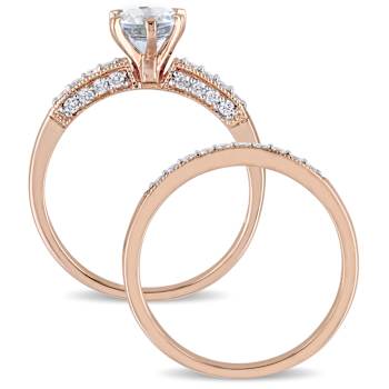 Aquamarine and Diamond 10K Rose Gold Bridal Ring Set 1.04ctw