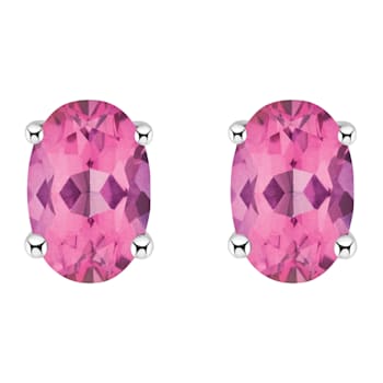 6x4mm Oval Pink Topaz 14k White Gold Stud Earrings