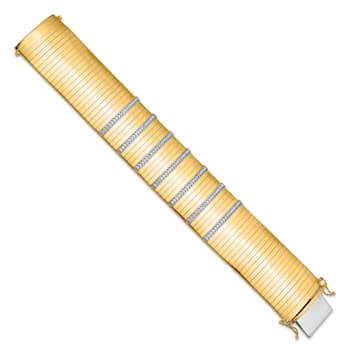 14K Yellow Gold with White Rhodium Diamond Wide Band 7.25-inch Bracelet 1.35ctw
