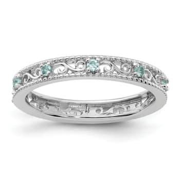 Sterling Silver Stackable Expressions Aquamarine Ring 0.13ctw