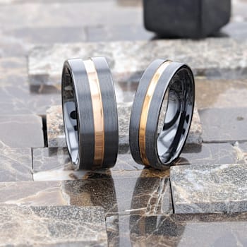 VENICE Black Ceramic Wedding Band with Rose Gold Groove 4mm