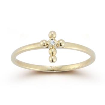 Bellissima Gold 14K Yellow Gold Diamond Beaded Cross Ring
