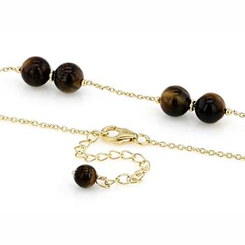 Tiger Eye Round Station Necklace In 18K Gold Over Sterling Silver 7.5-8.5mm