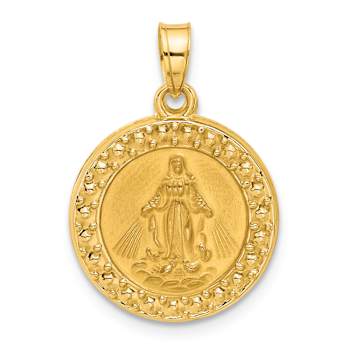 14k Yellow Gold Satin and Textured Miraculous Mary Plain Back Medal Pendent