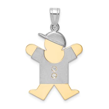 14k Yellow Gold and 14k White Gold Satin Boy with Cap on Right Diamond Pendant