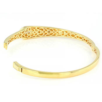 Polished CZ Round And Pear Bangle Bracelet In 18K Gold Over Sterling Silver