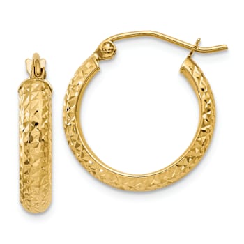 14k Yellow Gold Diamond-Cut 11/16" Hoop Earrings