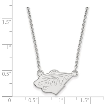 Rhodium Over Sterling Silver NHL LogoArt Minnesota Wild Small Pendant Necklace