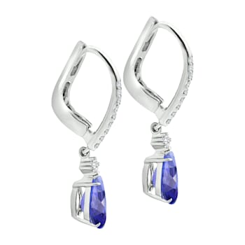 14K White Gold Pear Shape Tanzanite and Diamond Earrings 2.88ctw