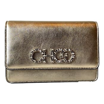 Jimmy Choo Kalina Crossbody Clutch Bag Crystal Logo Metallic Gold Color