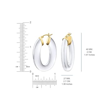 14K Yellow Gold Over Sterling Silver Flat Oval Acrylic Hoops in Blue