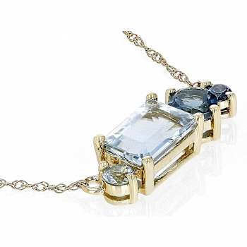 Aquamarine, Blue Topaz And Blue Diamond Necklace In Solid 14K Yellow
Gold 18 Inch 1.08ctw