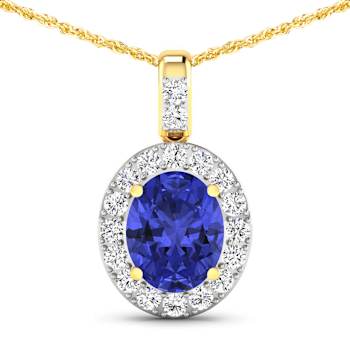 2.50ctw 14K Yellow Gold Tanzanite and White Diamond Pendant with 18 inch
Cable Chain
