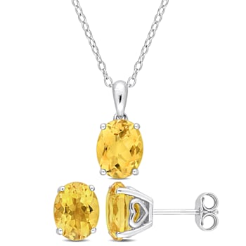 Oval Citrine Pendant And Earrings Set In Sterling Silver 4.95ctw