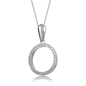 CZ Circle Pendant Necklace In Rhodium Over Brass