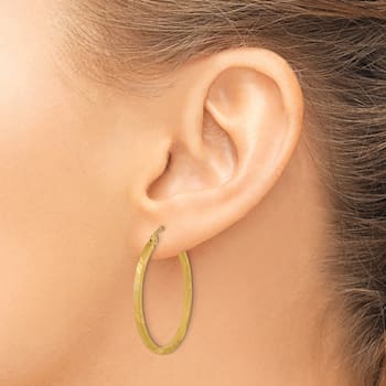 14k Yellow Gold Satin Diamond-cut 1 1/4" Square Tube Hoop Earrings