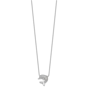 Rhodium Over Sterling Silver Polished Cubic Zirconia Dolphin 18 Inch
with 2" Extension Necklace
