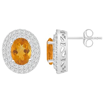 8x6mm Oval Citrine And White Topaz Accent Rhodium Over Sterling Silver
Double Halo Stud Earrings