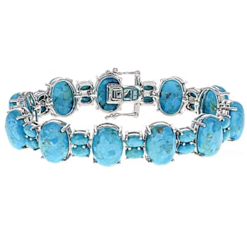 Turquoise Oval Cabochon Bracelet In Sterling Silver