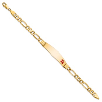 14k Yellow Gold Medical Soft Diamond Shape Enamel Figaro Link ID Bracelet